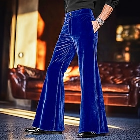 Men's Dress Pants Disco Pants Flared Pants Bell Bottom Trousers Pocket Plain Comfort Soft Full Length Outdoor Party Daily Fashion Streetwear Blue Green Micro-e