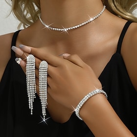 Bridal Jewelry Sets One-piece Suit Alloy 1 Bracelet Earrings Necklace Women's Fashion Stylish Luxury Cute Fancy Precious Joy Geometric Jewelry Set For Party Pa