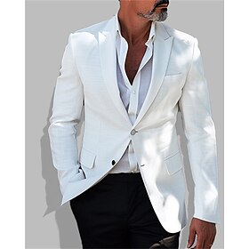 Men's Blazer Business Cocktail Party Wedding Party Fashion Casual Spring Fall Polyester Solid Color Buttons Pocket Comfortable Single Breasted Blazer White