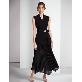 A-Line Cocktail Dresses Black Dress Dress Formal Wedding Ankle Length Sleeveless Shirt Collar Chiffon with Rhinestone Buttons 2024