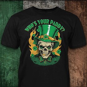 St. Patrick's Day Voor heren Doodskoppen Klavertje vier T-shirt 100% katoen Korte mouw Grafisch Shirt Zwart Comfortabel T-shirt Vakantie Straat Modeontwerper k