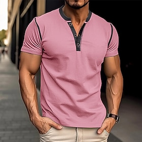 Men's T Shirt Henley Shirt Tee Short Sleeve Shirt Short Sleeve Henley Spring Summer Color Block Fashion Designer Basic Patchwork Vacation Street Going out Arm