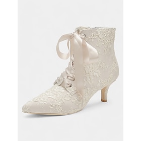 Women's Vintage Lace Ankle Boots with Satin Ribbon Laces and Kitten Heels  Elegant Bridal Shoes for Weddings and Victorian-Inspired Events