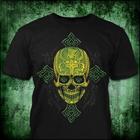St. Patrick's Day Voor heren Klavertje vier Coole schedels T-shirt 100% katoen Korte mouw Grafisch Shirt Zwart Comfortabel T-shirt Vakantie Straat Modeontwerpe