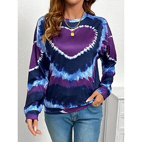 Women's Sweatshirt Casual Heart Street Dailywear Crew Neck Print Long Sleeve Purple Fall Winter