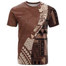 Men's Paisley Aztec T Shirt Short Sleeve T shirt 3D Print Crew Neck Shirt Fashion Ethnic Street Daily Brown Khaki Summer Spring Clothing Apparel S M L XL XXL X