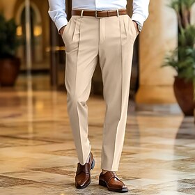 Men's Trousers Dress Pants Slacks Summer Pants Casual Pants Front Pocket Straight Leg Plain Comfort Full Length Wedding Business Classic Black Navy Blue Micro-