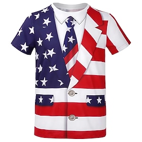 American Independence Day Men's American US Flag Tuxedo T Shirt Short Sleeve T shirt 3D Print Crew Neck Shirt Exaggerated Designer Party Holiday Club Blue Summ