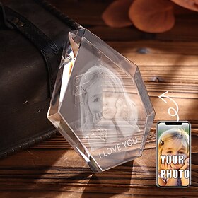 Personalized 3D Engraved Crystal Photo Gift Custom Volcanic Shaped Holographic Laser Photo Decoration Birthday,Valentine's Wedding Memorial, Mother's Day,Chris
