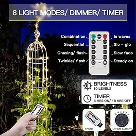 2pcs Copper Wire String Lights Battery Operated 8 Modes with Remote 50/100/200 LED Waterproof Fairy String Lights Decor