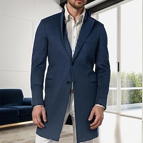 Men's Overcoat Trench Coat Long Trench Coat Vacation Daily Fall  Winter Polyester Thermal Warm Windproof Outerwear Clothing Apparel Fashion Classic Plain Pocke