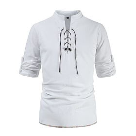 Retro Vintage Mittelalterlich Renaissance Hemd Pirat Wikinger Ranger Kostüm Herren Seeräuber Fantasie Halloween Karneval Party LARP Erwachsene Hemd