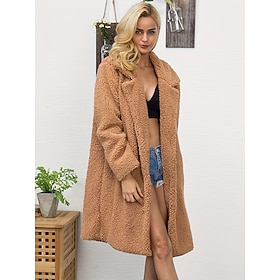 Women's Faux Fur Coat Warm Comfortable Athleisure Daily Daily Wear Casual Daily Pocket Knitting Single Breasted Lapel Elegant Fashion Casual Minimalism Solid C