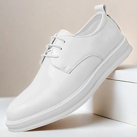 Men's White Faux Leather Lace-Up Oxford Shoes  Elegant Formal Shoes for Weddings, Business, and Special Occasions