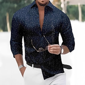 Men's Shirt Summer Shirt Casual Shirt Button Up Shirt Black White Red Dark Navy Light Blue Long Sleeve Polka Dot Collar Vacation Casual Daily Clothing Apparel
