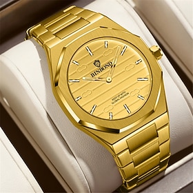 BINBOND Men Quartz Watch Luxury Large Dial Fashion Business Luminous Waterproof Steel Watch