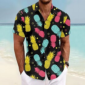 Men's Pineapple Summer Hawaiian Shirt Aloha Shirt Short Sleeve Hawaiian Resort Vacation Causal Casual Summer Spring Turndown Button Up Yellow