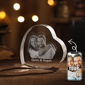 Personalized 3D Engraved Crystal Photo Gift Custom Heart-Shaped Holographic Laser Photo Decoration Birthday,Valentine's Wedding Memorial, Mother's Day,Christma