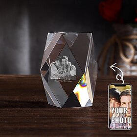 Personalized 3D Engraved Crystal Photo Gift Custom Rectangle Shaped Holographic Laser Photo Decoration Birthday,Valentine's Wedding Memorial, Mother's Day,Chri