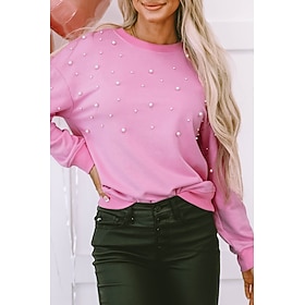 Women's Fleece Jacket Pullover Fashion Casual Plain Party Work Street Crew Neck Loose Fit Long Sleeve Pink Fall Winter
