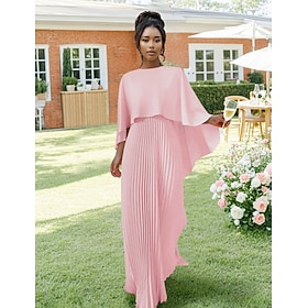 Sheath / Column Mother of the Bride Dress Elegant V Neck Floor Length Chiffon Half Sleeve with Beading 2024