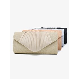 Champagne Glitter Evening Clutch Bag with Pleated Design  Elegant Handbag for Women, Perfect for Weddings, Parties, and Formal Events