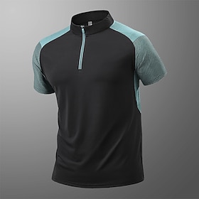 Herren T-Shirt Wander-T-Shirt Ärmellos Viertelreißverschluss T-Shirt Muskelshirt Kurzarmhemd Außen Schnelltrocknend Training Weich Schweißableitend Spandex Pol