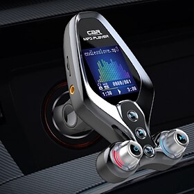 FM Transmitter for Car Wireless Bluetooth 5.0 in-Car Radio Adapter Audio Receiver with 1.44 Inch Color Screen QC 3.0 Dual USB Car Charger AUX Input/Output TF C