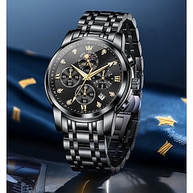 New Olevs Brand Stainless Steel Band Men'S Business Watch Calendar Luminous Chronograph Multifunction Simple Leisure Quartz Watch Fashion Waterproof Sports Men