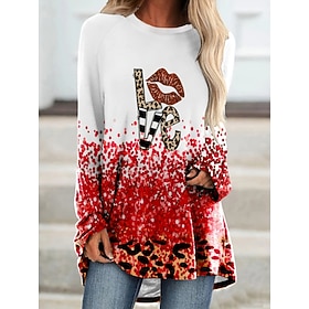Women's T Shirt Casual Print Long Sleeve Long Tops Crew Neck Daily White Fall Winter