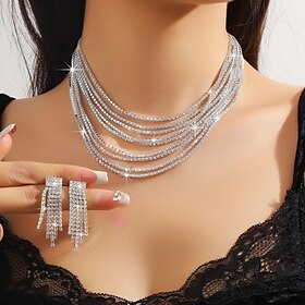Bridal Jewelry Sets 1 set Crystal Tassel1 Necklace Earrings Women's Luxury Elegant Drop Jewelry Set For Wedding Party Anniversary 2025