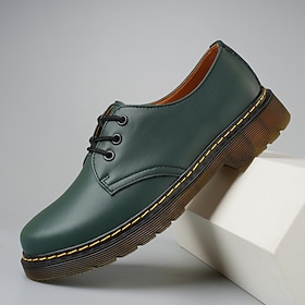 Men's Green Faux Leather Derby Shoes – Classic Lace-Up Style with Yellow Accent, Ideal for Smart Casual and Semi-Formal Occasions