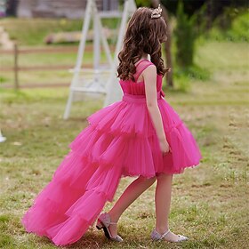 Kids Girls' Party Dress Solid Color Sleeveless Performance Birthday Tie Knot Beautiful Sweet Polyester Asymmetrical Party Dress Swing Dress A Line Dress Summer