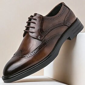 Men's Brogue Wingtip Faux Leather Oxford Shoes  Classic Lace-Up Design for Formal Events, Business and Weddings