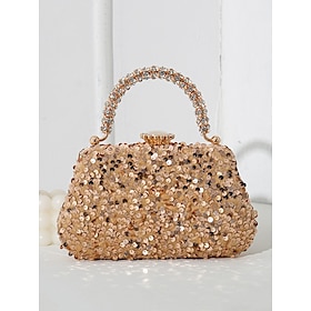 Women's Sequin Embellished Evening Clutch Bag  Vintage Glitter Handbag with Rhinestone Handle, Perfect for Weddings, Parties and Formal Events