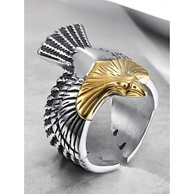 Men's Vintage Silver and Gold Eagle Ring - Bold Animal Design, Stainless Steel Jewelry, Perfect for Casual Wear, Party and Gift