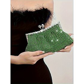 Women's Green Sage Rhinestone Clutch Purse  Vintage Crystal Evening Bag for Weddings, Parties and Formal EventsColor Silver Black Gold