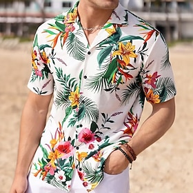 Men's Floral / Flower Tropical Plants Summer Hawaiian Shirt Camp Collar Shirt Aloha Shirt Short Sleeve Hawaiian Resort Vacation Holiday Beach Wear Summer Sprin