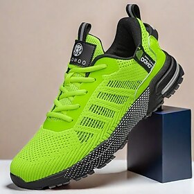 Men's Lightweight Breathable Running Sneakers - Neon Green Athletic Shoes for Sports and Outdoor Workouts