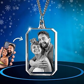 Personalized Crystal Photo Necklace Custom Wedding Gift for Couple 2D Picture Laser Engraved Heart  Rectangle PendantWedding Gift Best Gifting Idea Jewelry for