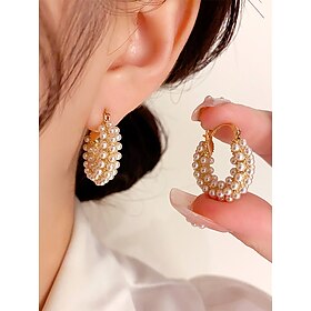 Elegant Faux Pearl Hoop Earrings  Vintage-Inspired Gold-Plated Jewelry for Women, Perfect for Weddings, Parties and Everyday Glam