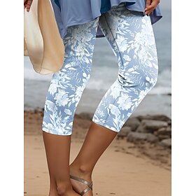 Women's Leggings Pants 3D Print High Elasticity Fashion Streetwear Full Length High Waist Floral Thermal Warm Breathable Soft  Outdoor Daily Pink Blue Purple G