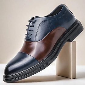 Men's Two-Tone Faux Leather Dress Shoes  Classic Lace-Up Oxford Style with Brown and Blue Accent, Formal and Business Casual Footwear for Professional Events