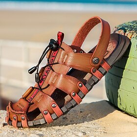 Men's Faux Leather Outdoor Sandals – Breathable Gladiator Design with Adjustable Drawstring for Hiking, Beach and Casual Summer Wear