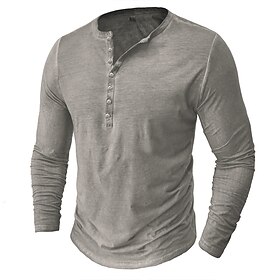 SoftFade™ Men's Henley Shirt Tee Top Long Sleeve Shirt Long Sleeve Plain Vintage Fashion Basic Button Up Garment Dyed Henley Vacation Street Going out Summer D