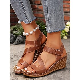 Women's Brown Wedge Sandals with Adjustable Straps  Comfortable and Stylish Shoes for Summer Wear and Casual Outings