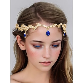 copricapo in foglia d'oro con gocce di pietre preziose blu - tiara bohémien vintage per donna, perfetta per matrimoni, fiere rinascimentali e cosplay