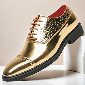 Men's Dress Shoes PU Leather Breathable Comfortable Slip Resistant Lace-up Black Gold Fall Winter