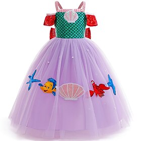 La Petite Sirène Princesse Ariel Princesse Aqua Robe Costume Robe de demoiselle d'honneur Costumes Thématiques de Films et TV Cosplay de Film for Fille Enfant