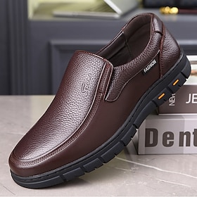 Men's Brown Slip-On Loafers with Textured Faux Leather Upper and Non-Slip Sole - Comfortable Casual Shoes for Work and Daily Wear